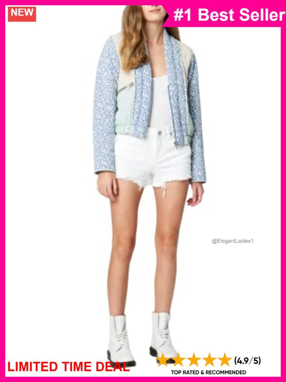 Luxury Patch Work Floral Denim Jacket Quilted Long Sleeve Classic Fit